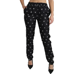 Black Printed Mid Waist Skinny Silk Pants