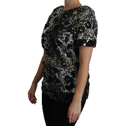 Black Sequined Crystal Embellished Top Blouse