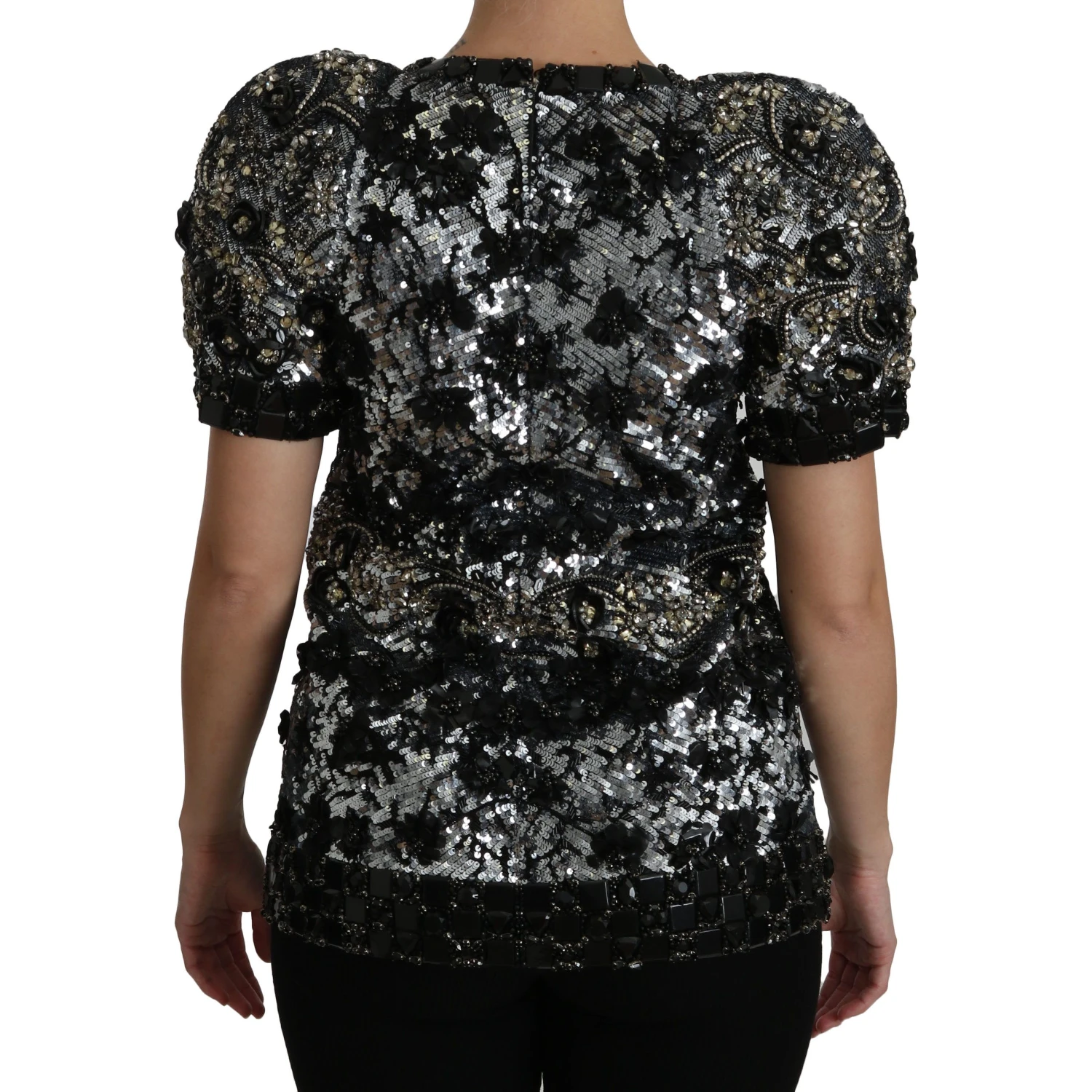 Black Sequined Crystal Embellished Top Blouse