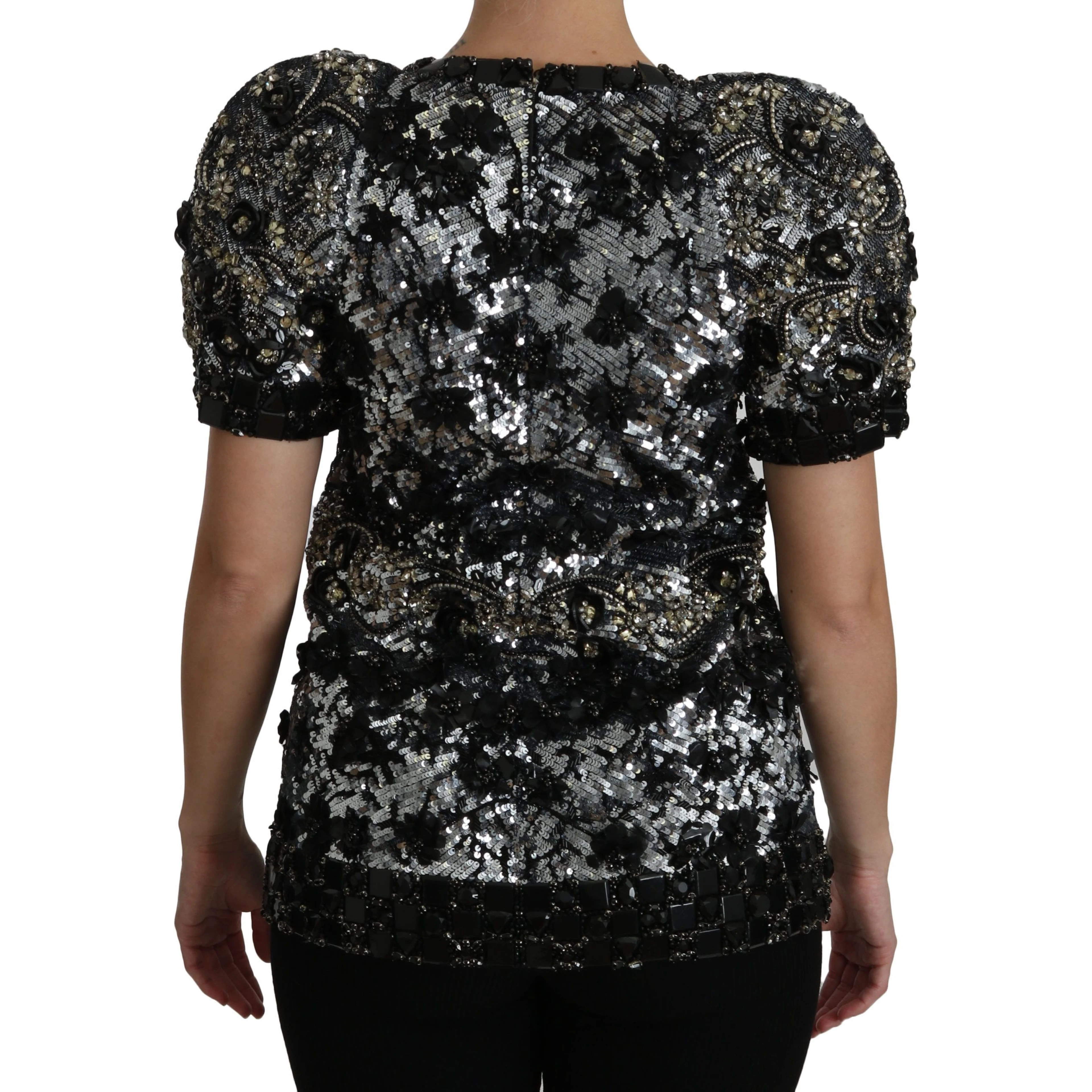 Black Sequined Crystal Embellished Top Blouse