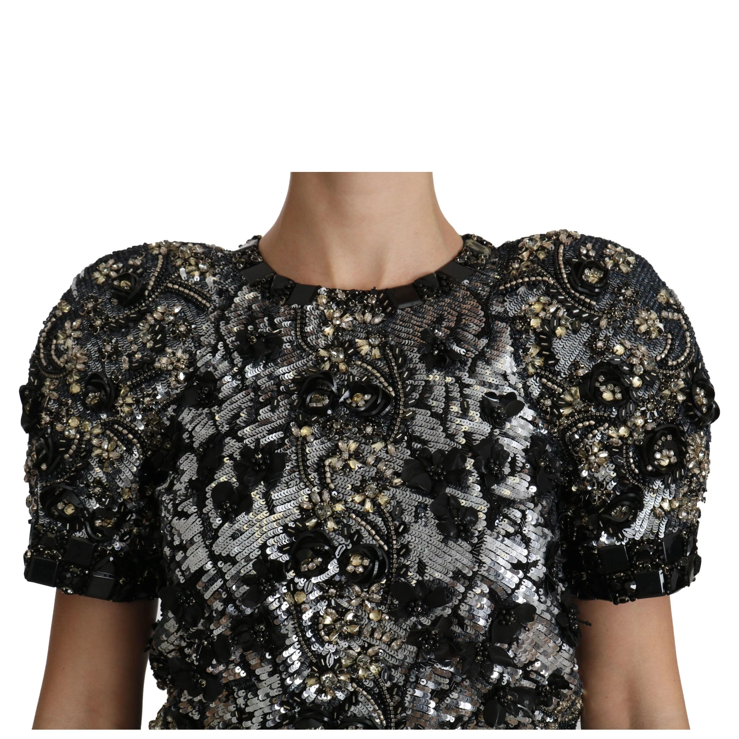 Black Sequined Crystal Embellished Top Blouse