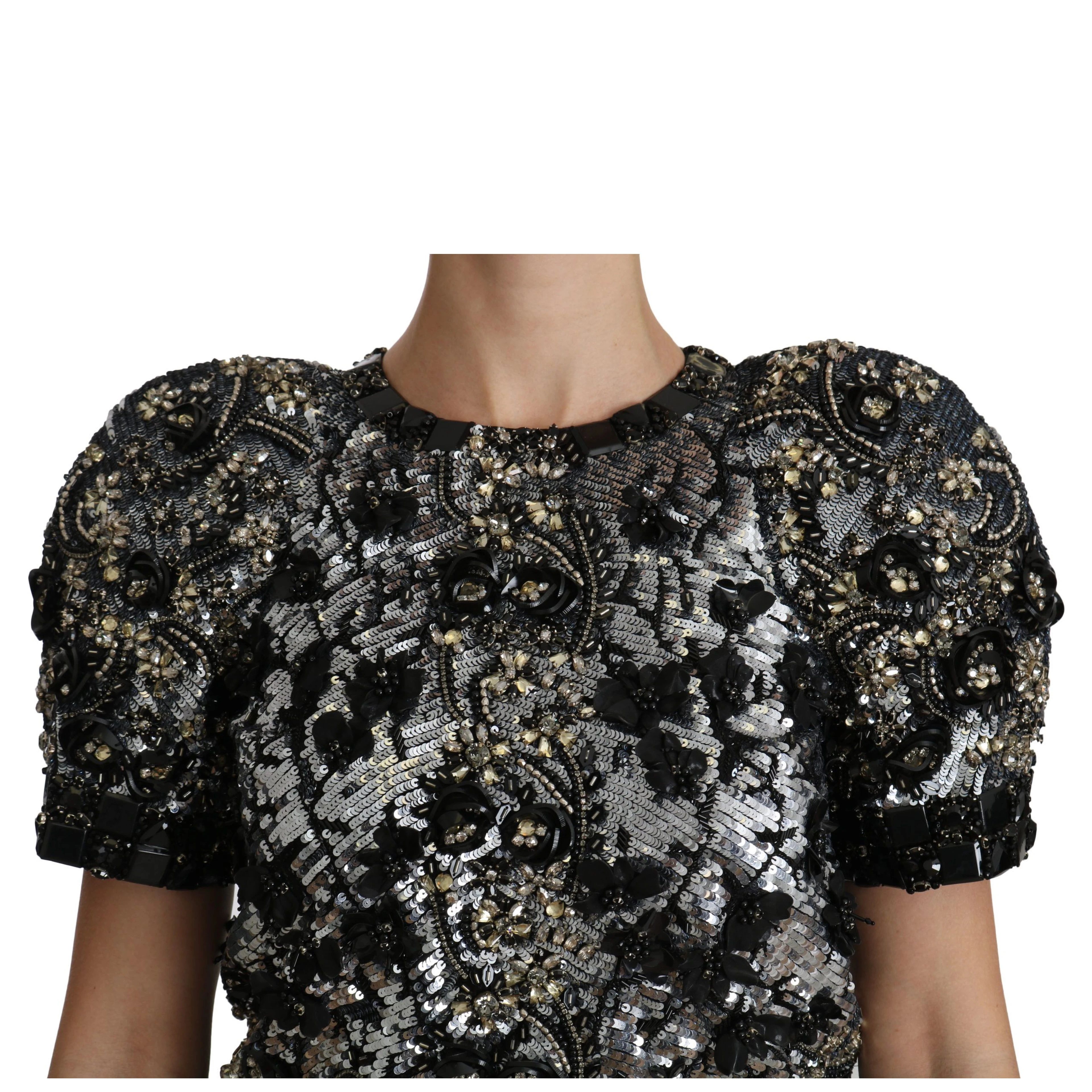 Black Sequined Crystal Embellished Top Blouse