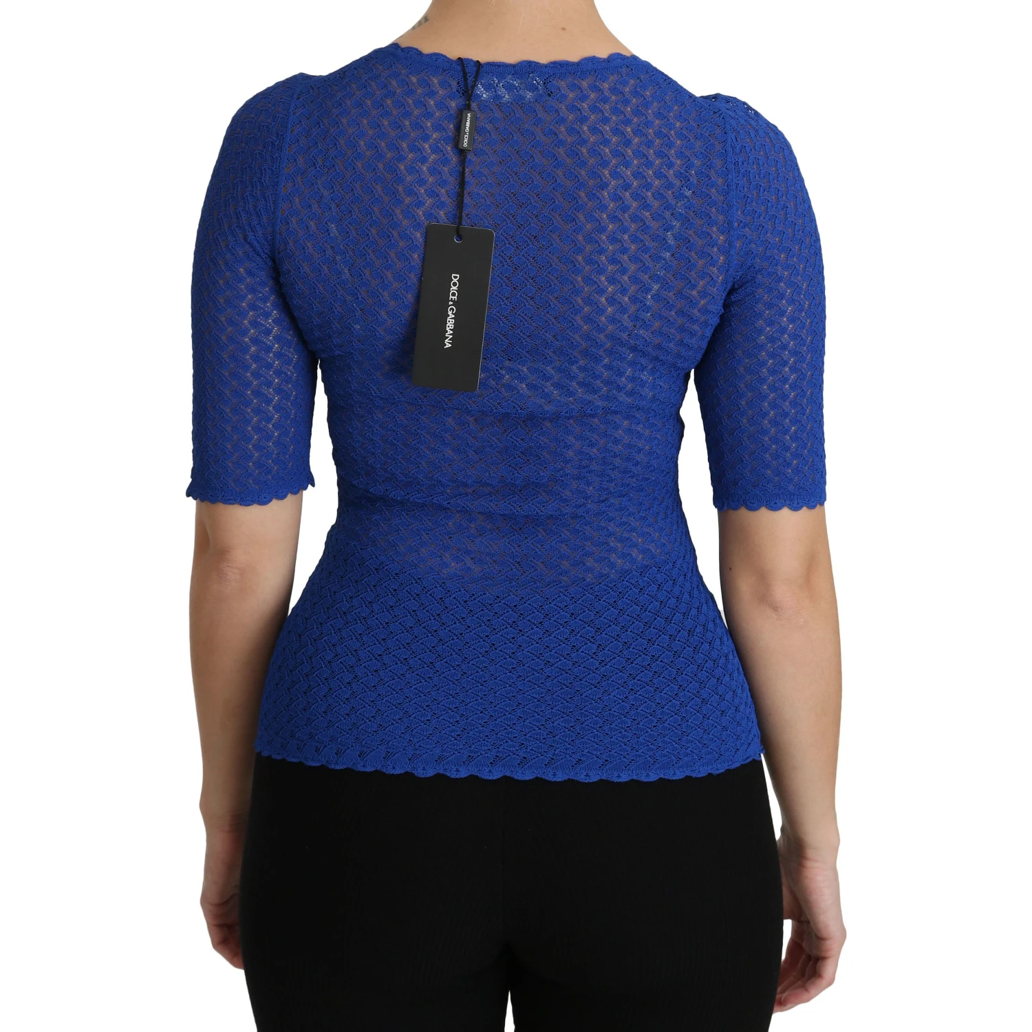 Blue See Through Round Neck Top Viscose Blouse