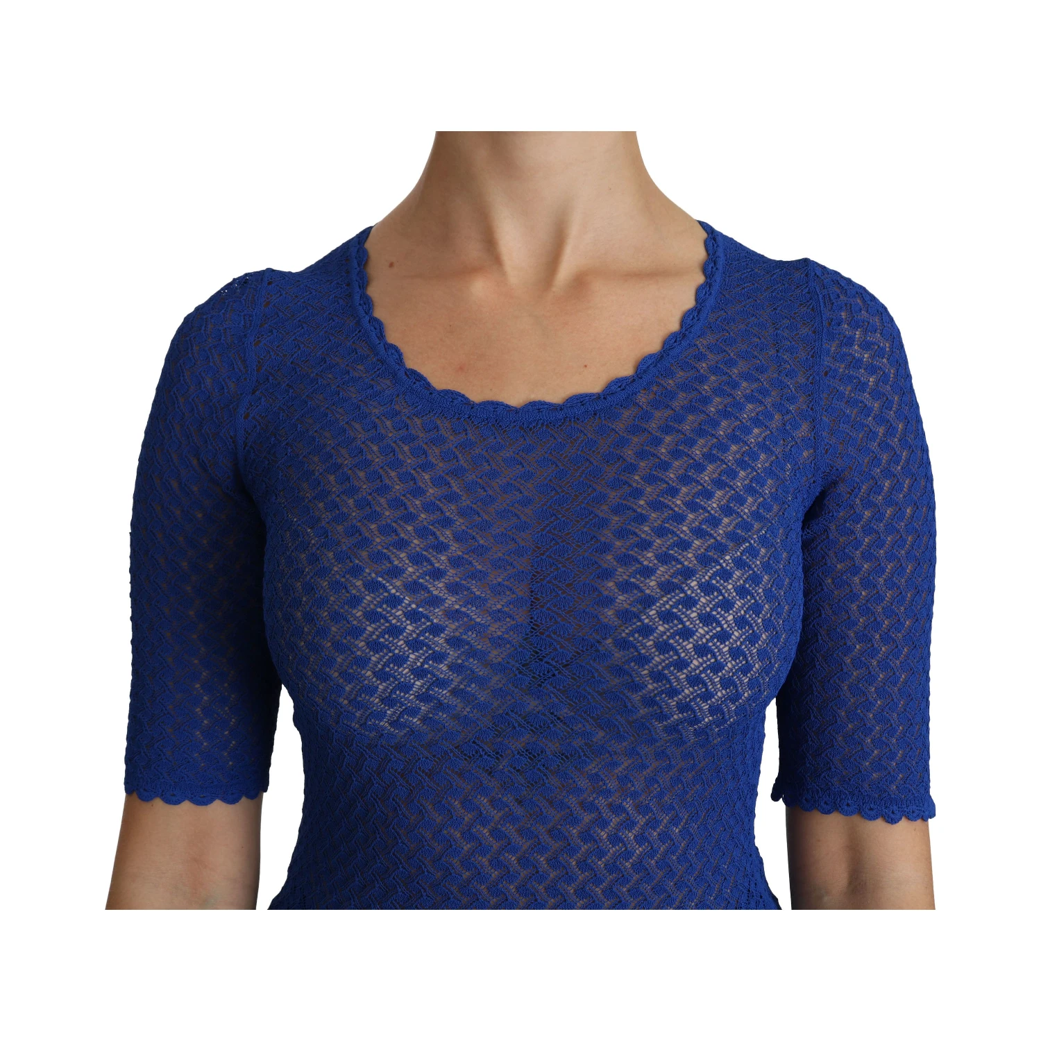 Blue See Through Round Neck Top Viscose Blouse