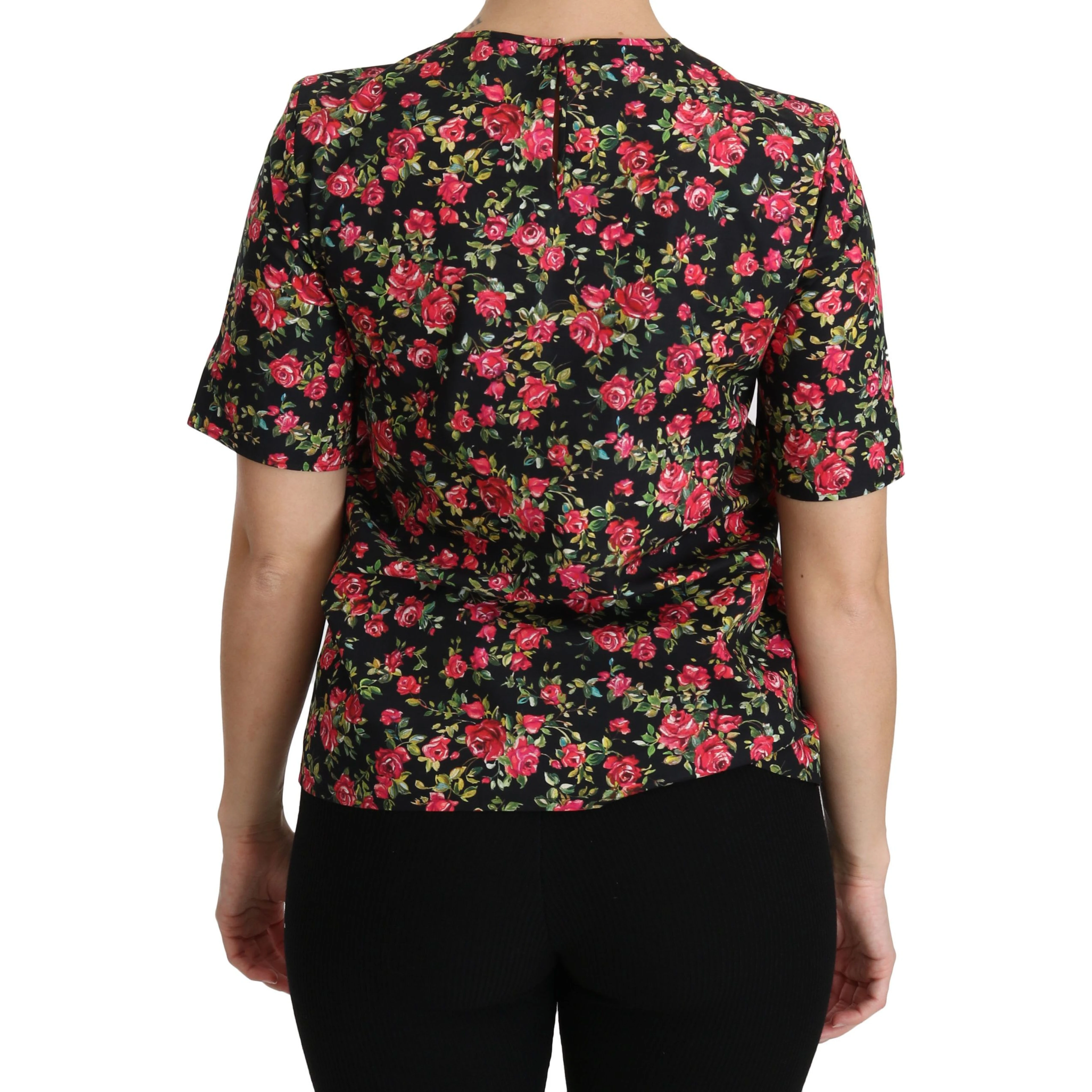 Black Floral Roses Short Sleeve Top Blouse