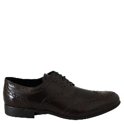 Brown Leather Broques Oxford Wingtip Shoes