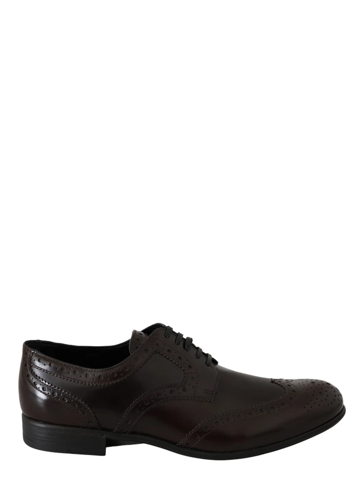 Brown Leather Broques Oxford Wingtip Shoes