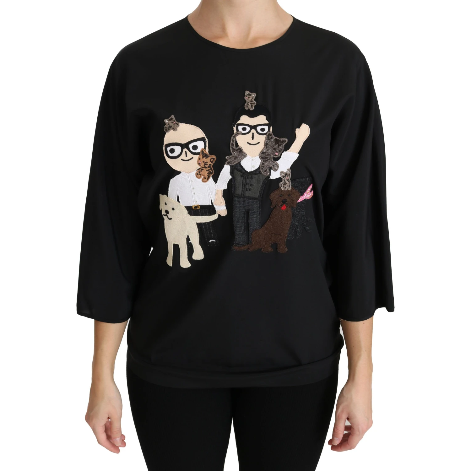 Black #dgfamily Top T-shirt Silk Blouse