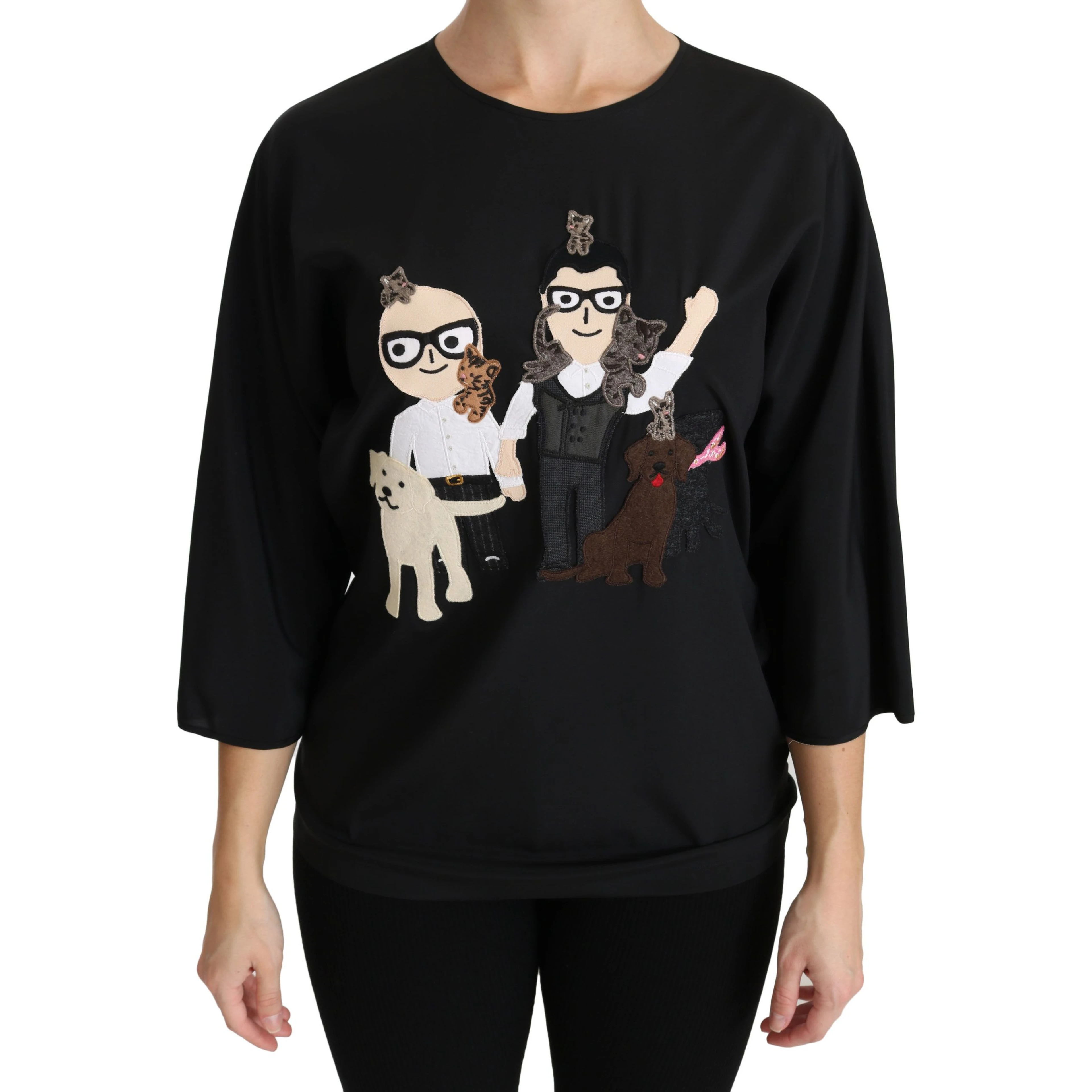 Black #dgfamily Top T-shirt Silk Blouse