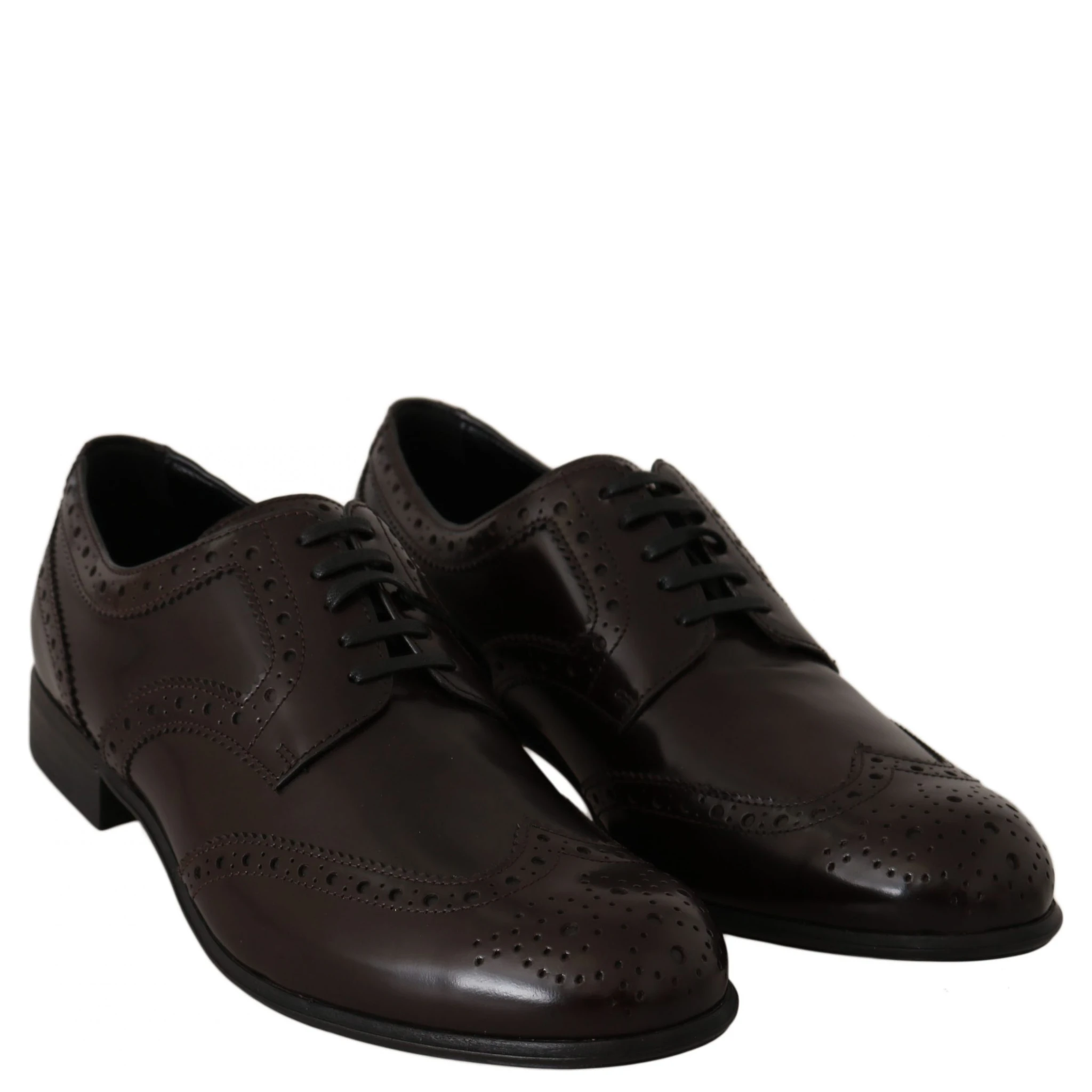 Brown Leather Broques Oxford Wingtip Shoes
