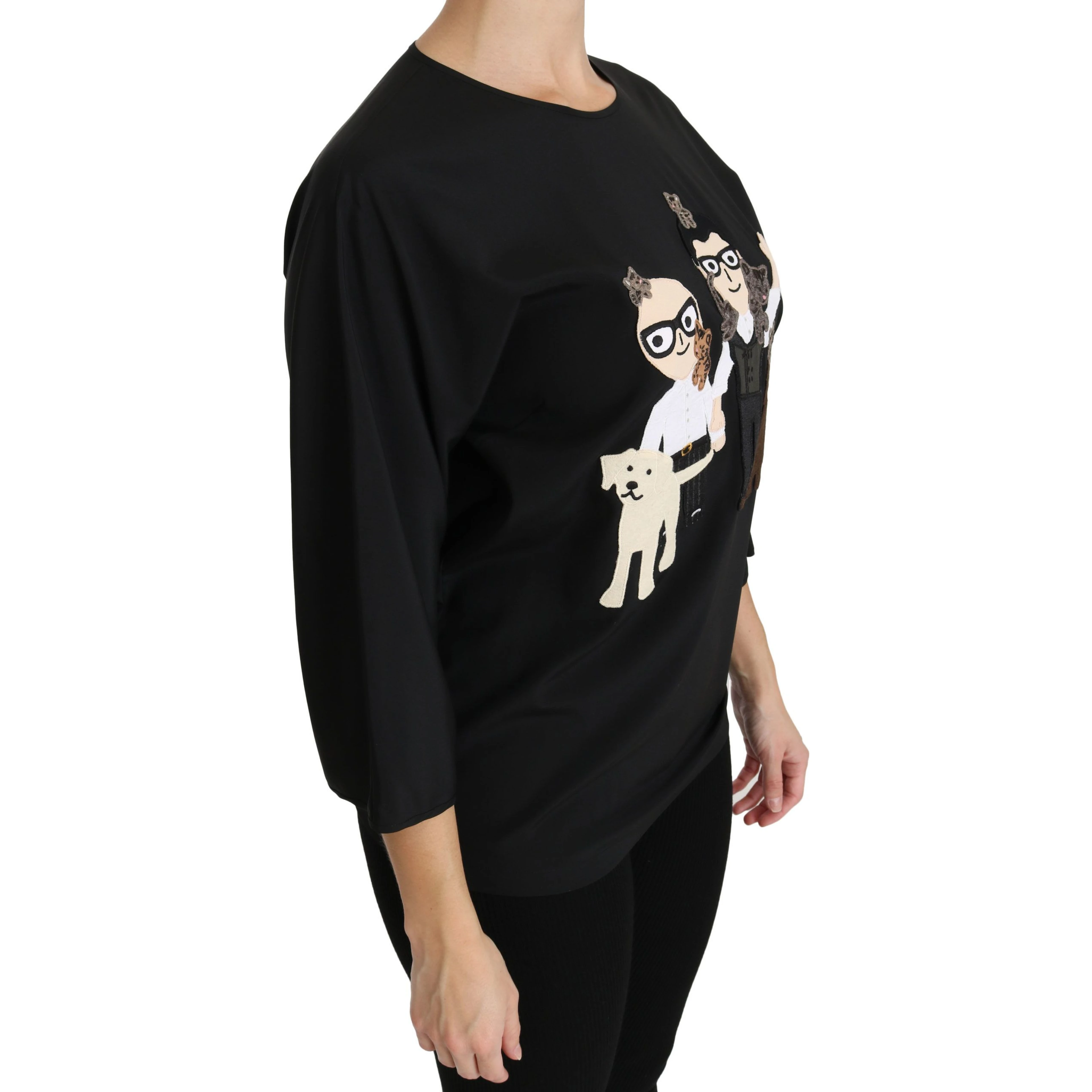 Black #dgfamily Top T-shirt Silk Blouse