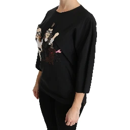 Black #dgfamily Top T-shirt Silk Blouse