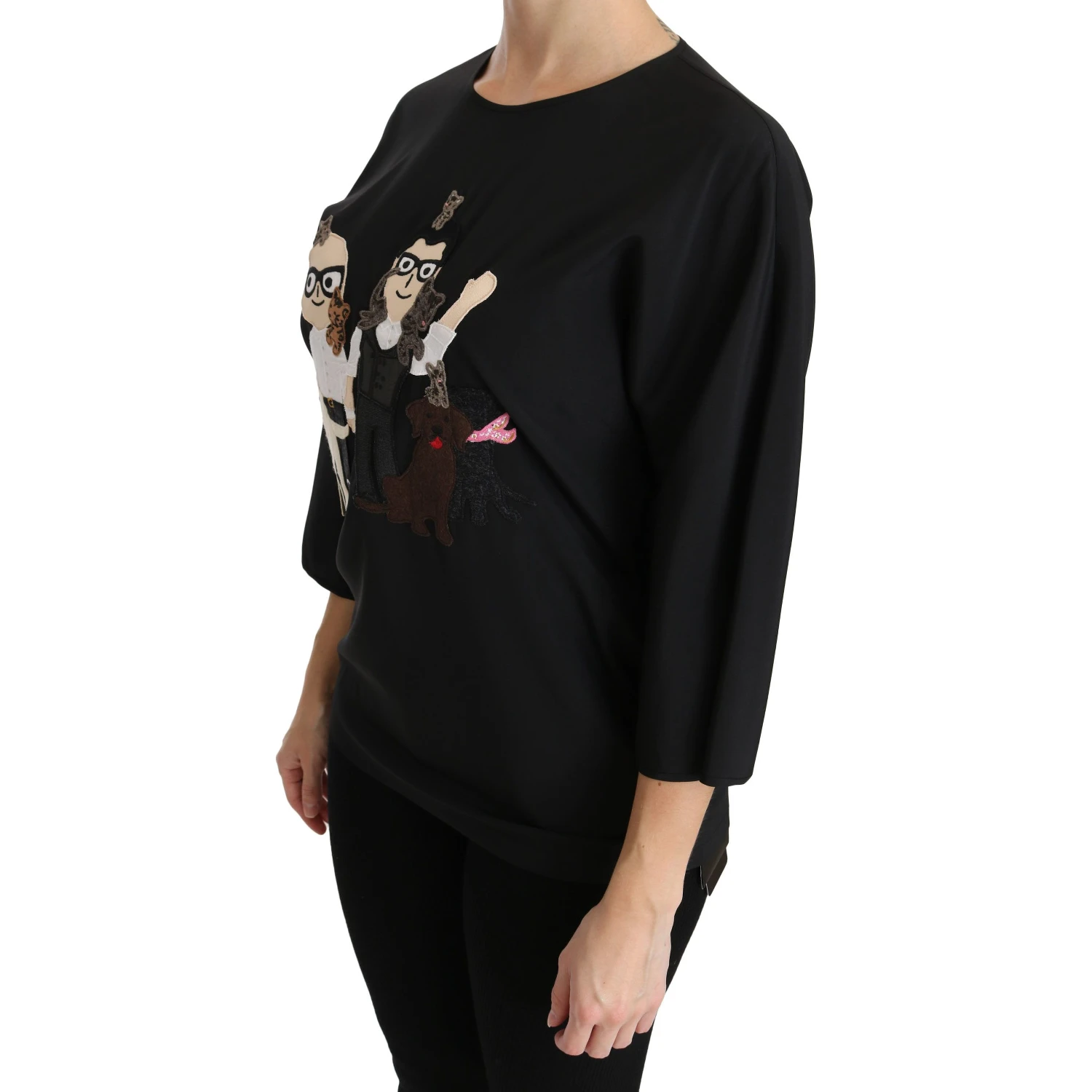 Black #dgfamily Top T-shirt Silk Blouse