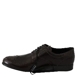 Brown Leather Broques Oxford Wingtip Shoes