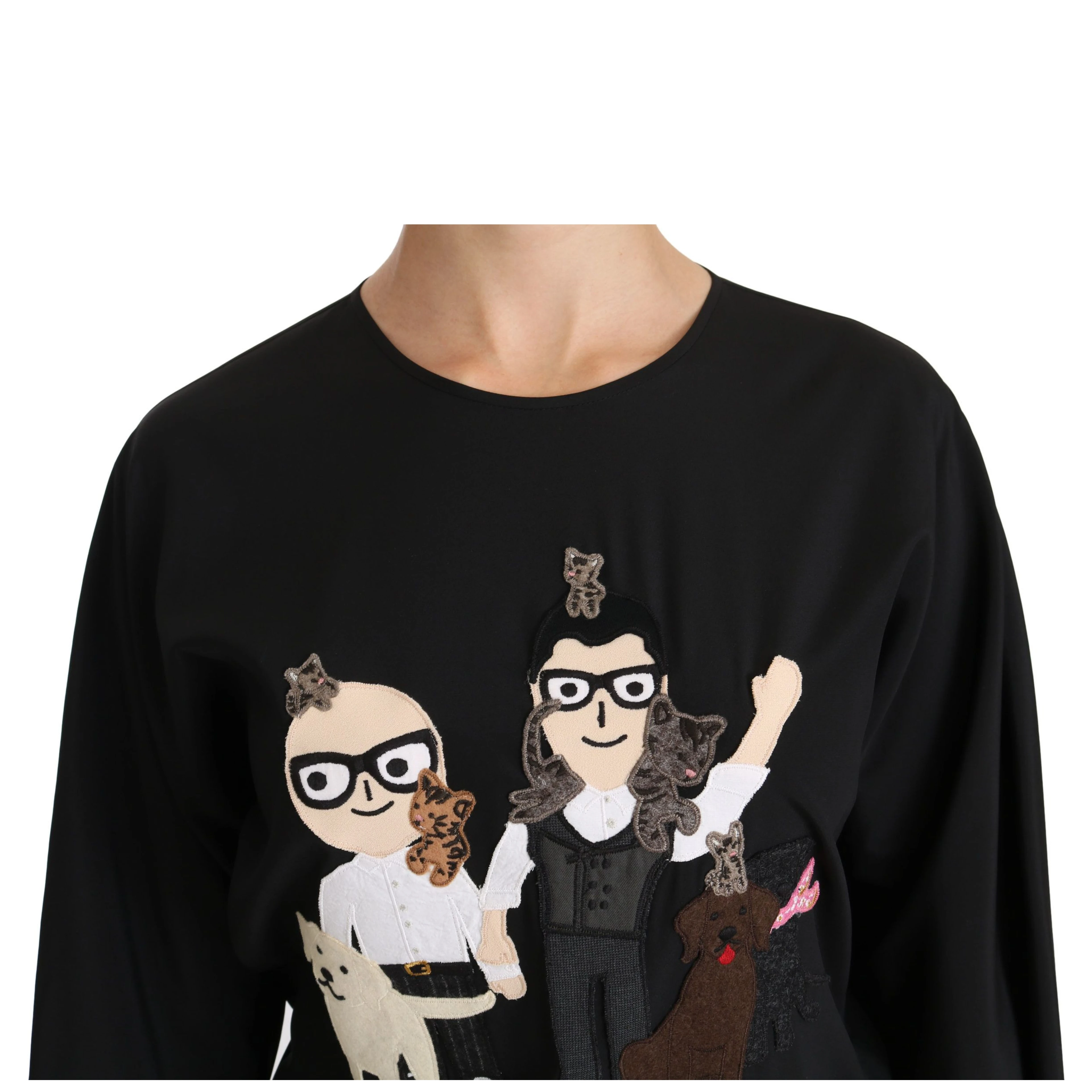 Black #dgfamily Top T-shirt Silk Blouse