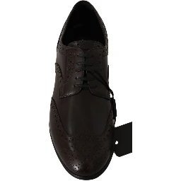 Brown Leather Broques Oxford Wingtip Shoes