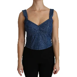 Blue Sleeveless Bustier Blouse Cotton Top