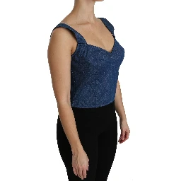 Blue Sleeveless Bustier Blouse Cotton Top