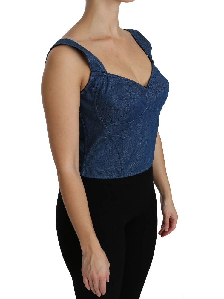Blue Sleeveless Bustier Blouse Cotton Top alternative