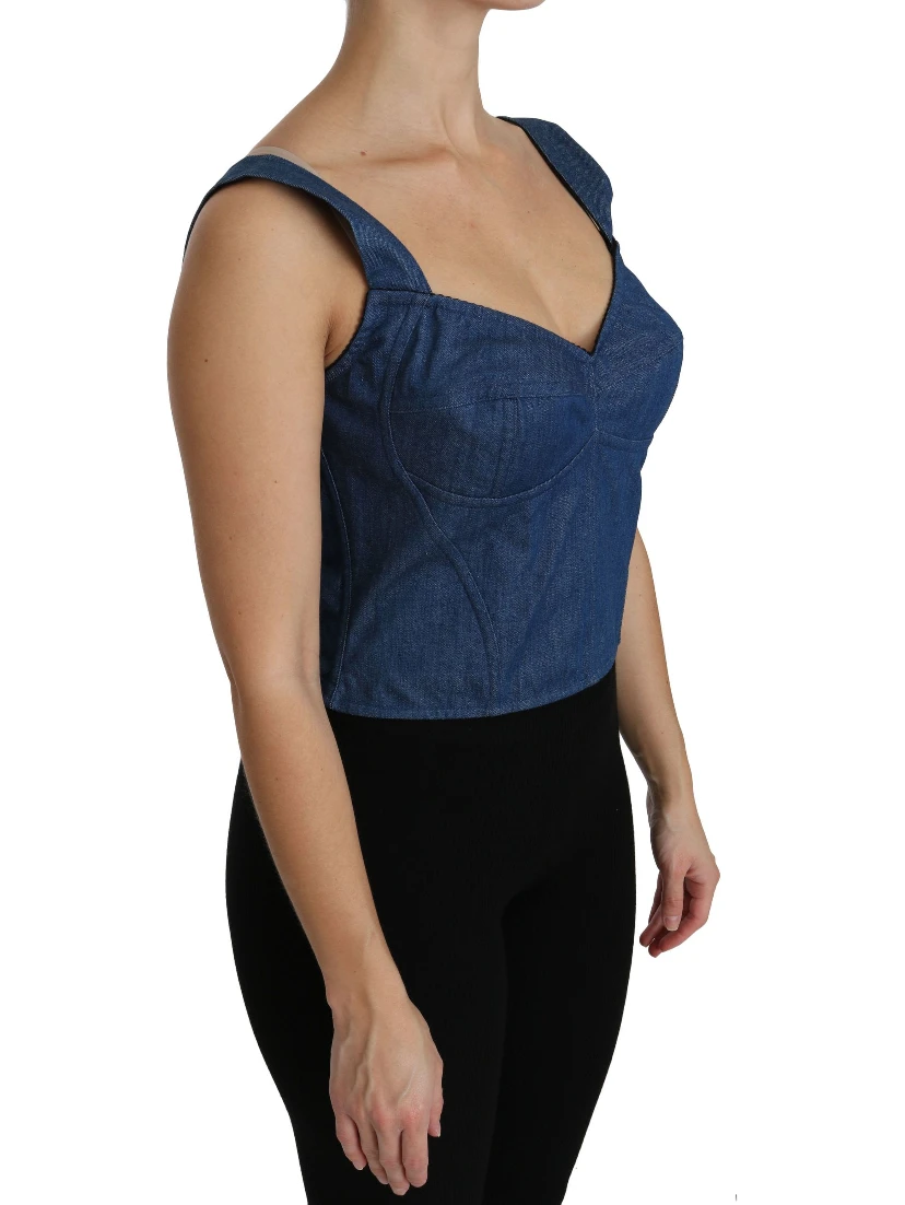 Blue Sleeveless Bustier Blouse Cotton Top