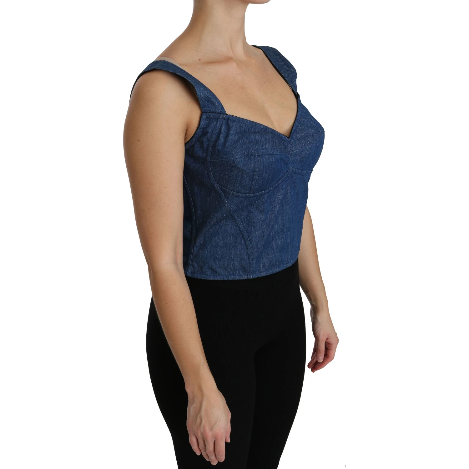 Blue Sleeveless Bustier Blouse Cotton Top