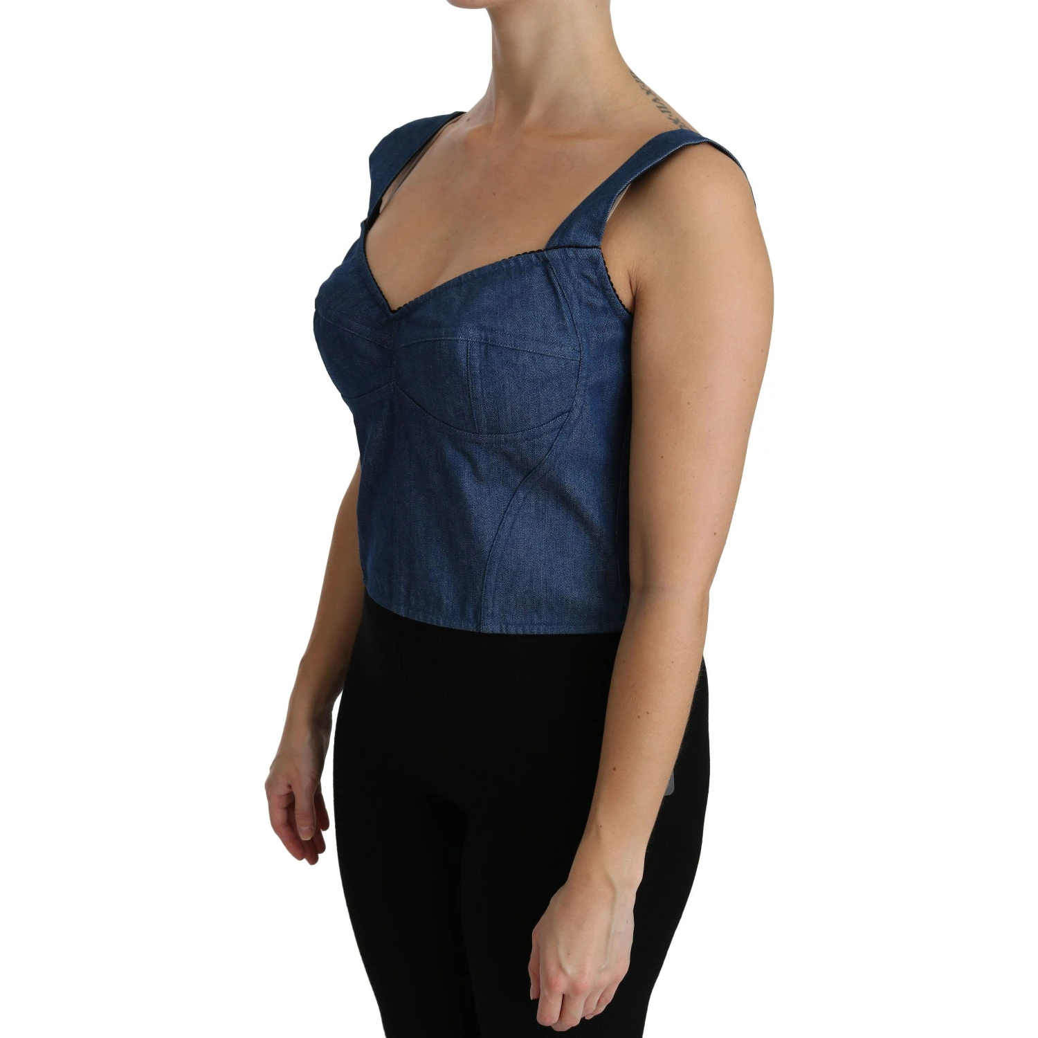 Blue Sleeveless Bustier Blouse Cotton Top