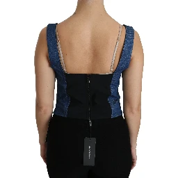 Blue Sleeveless Bustier Blouse Cotton Top