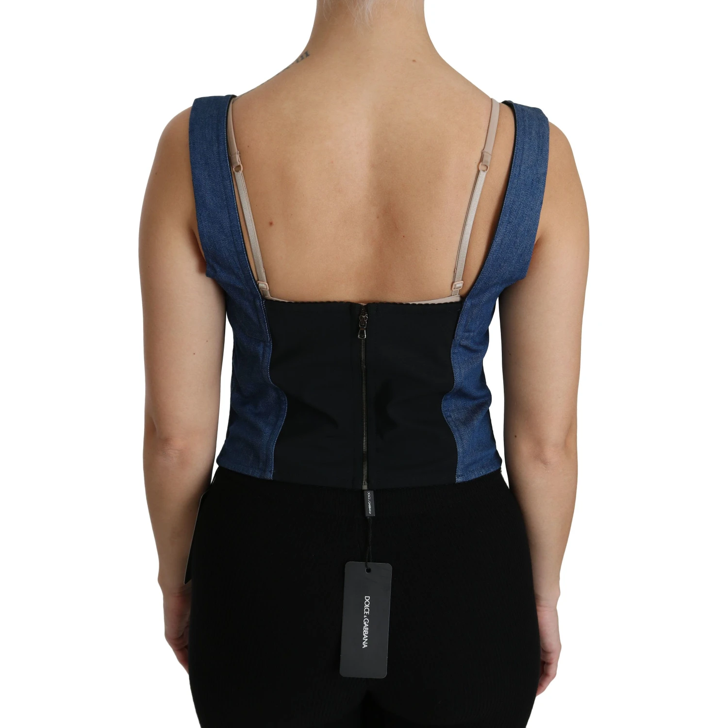 Blue Sleeveless Bustier Blouse Cotton Top