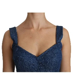 Blue Sleeveless Bustier Blouse Cotton Top