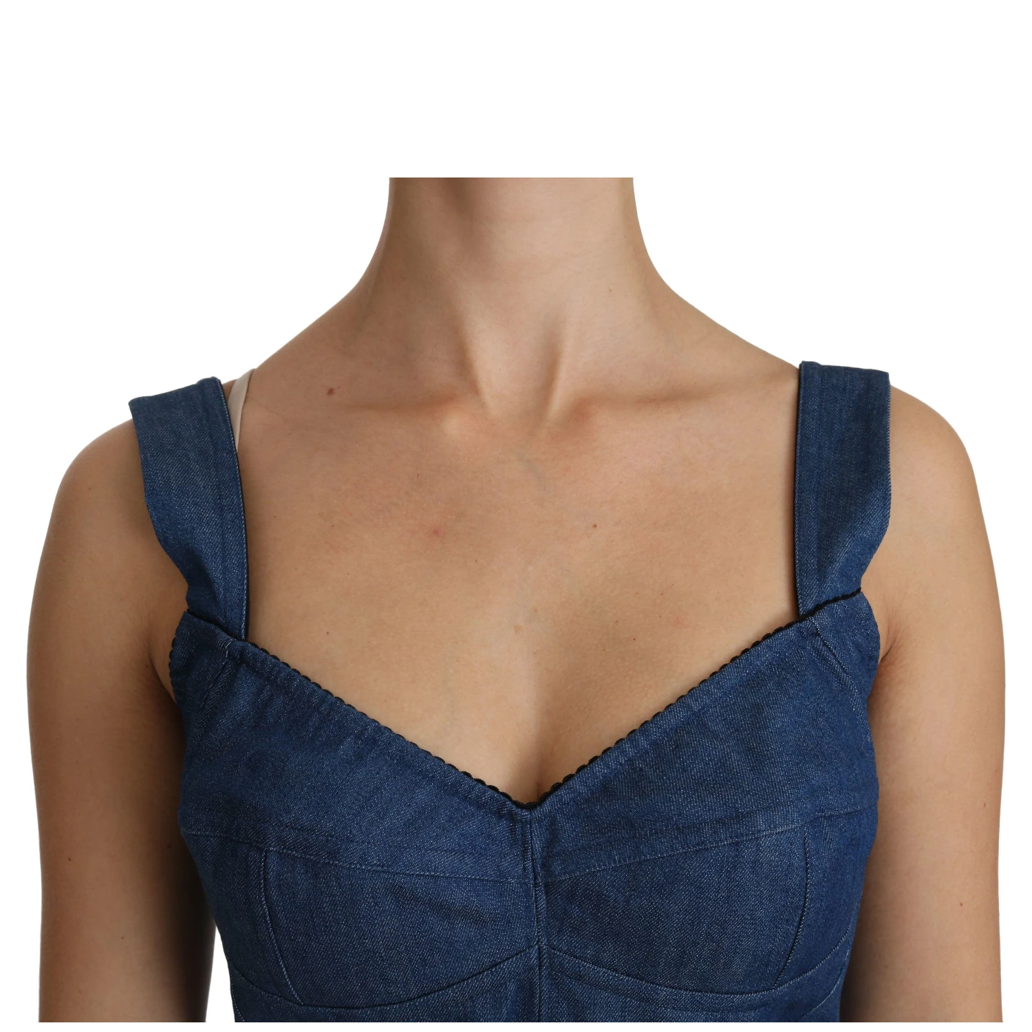 Blue Sleeveless Bustier Blouse Cotton Top