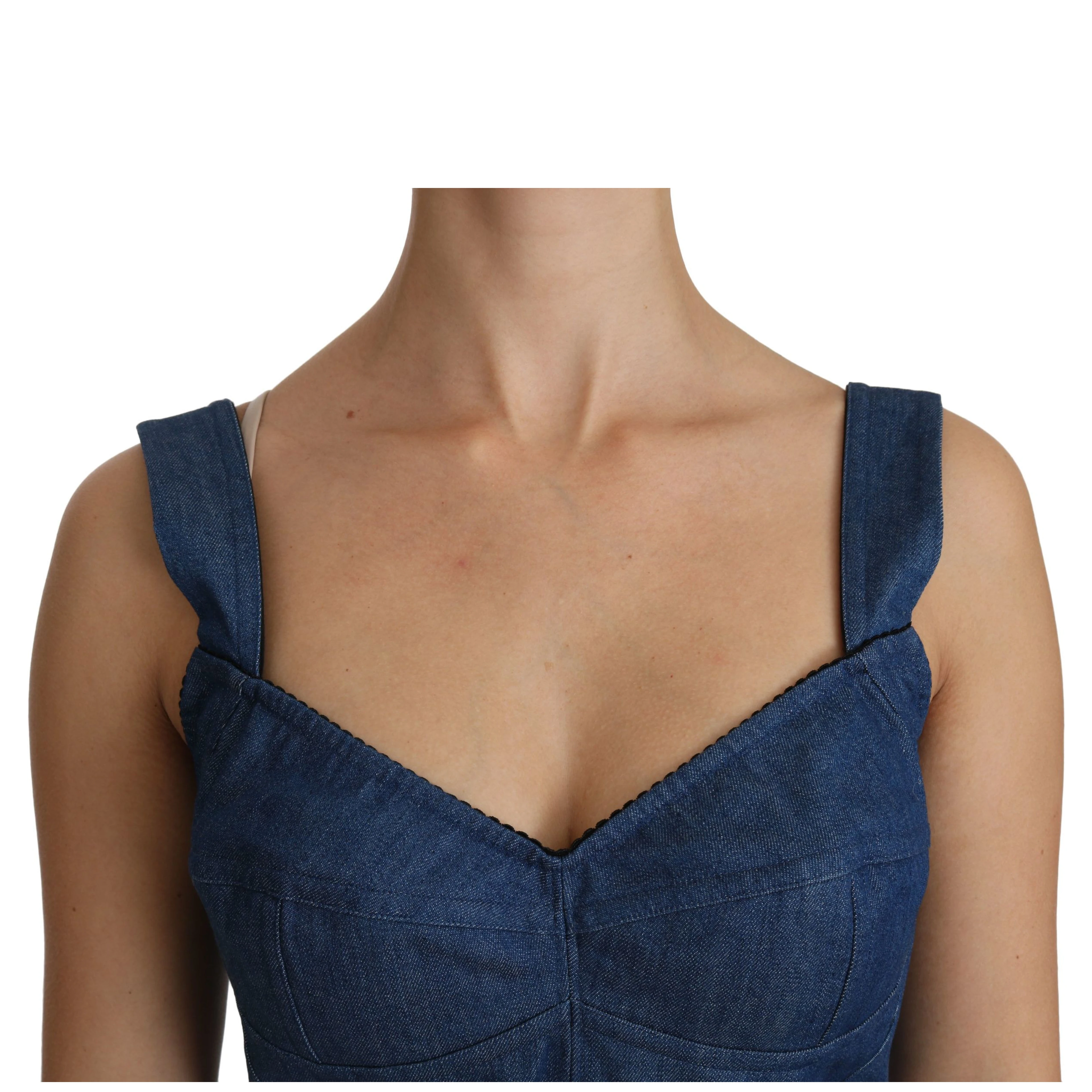 Blue Sleeveless Bustier Blouse Cotton Top