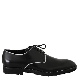 Black Leather White Line Dress Derby Shoes