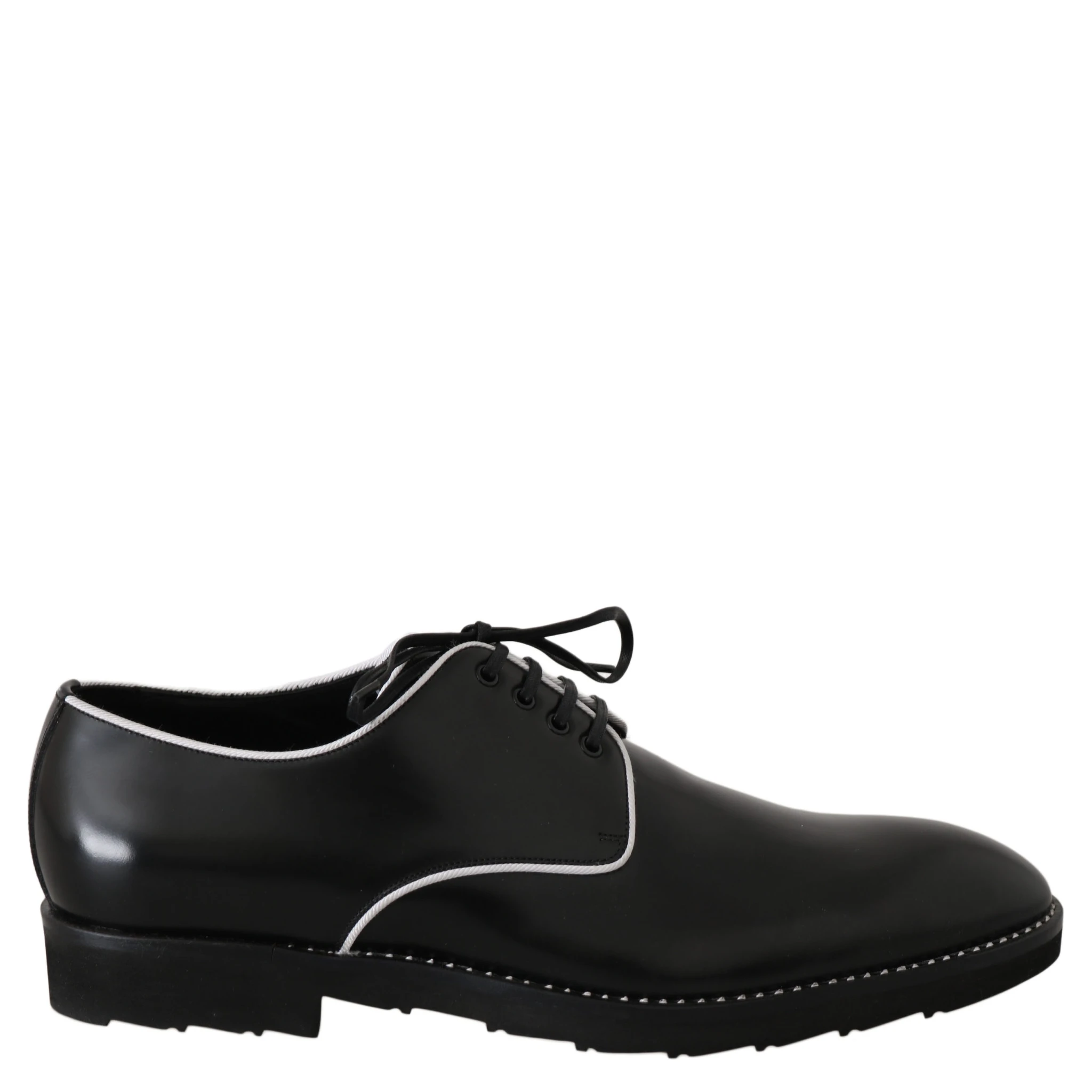 Black Leather White Line Dress Derby Shoes