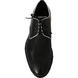 Black Leather White Line Dress Derby Shoes