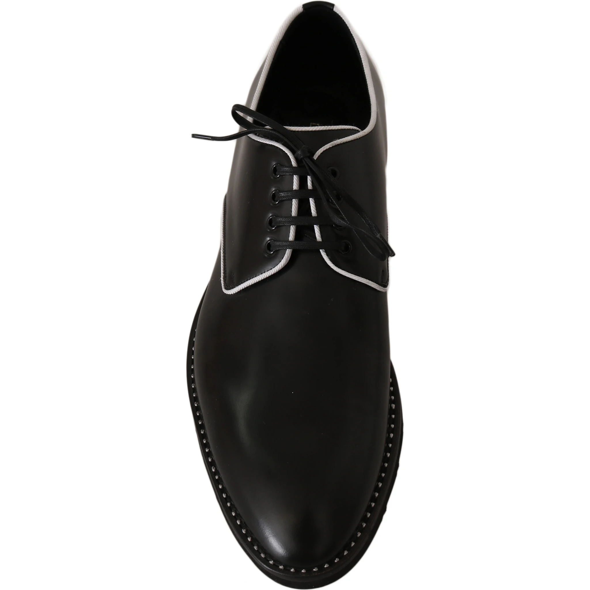 Black Leather White Line Dress Derby Shoes