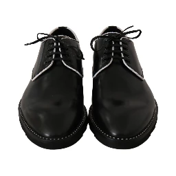 Black Leather White Line Dress Derby Shoes