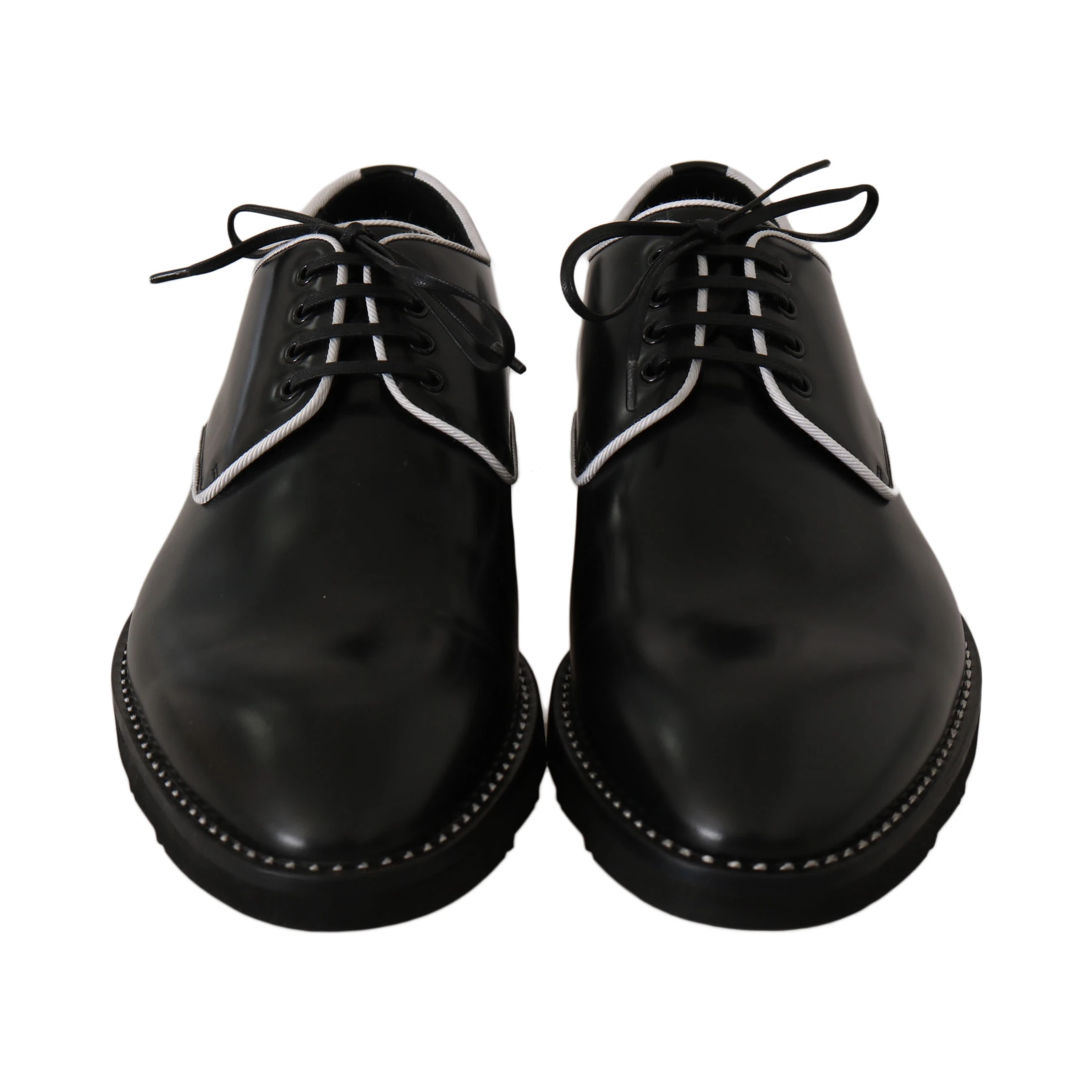 Black Leather White Line Dress Derby Shoes