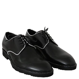 Black Leather White Line Dress Derby Shoes