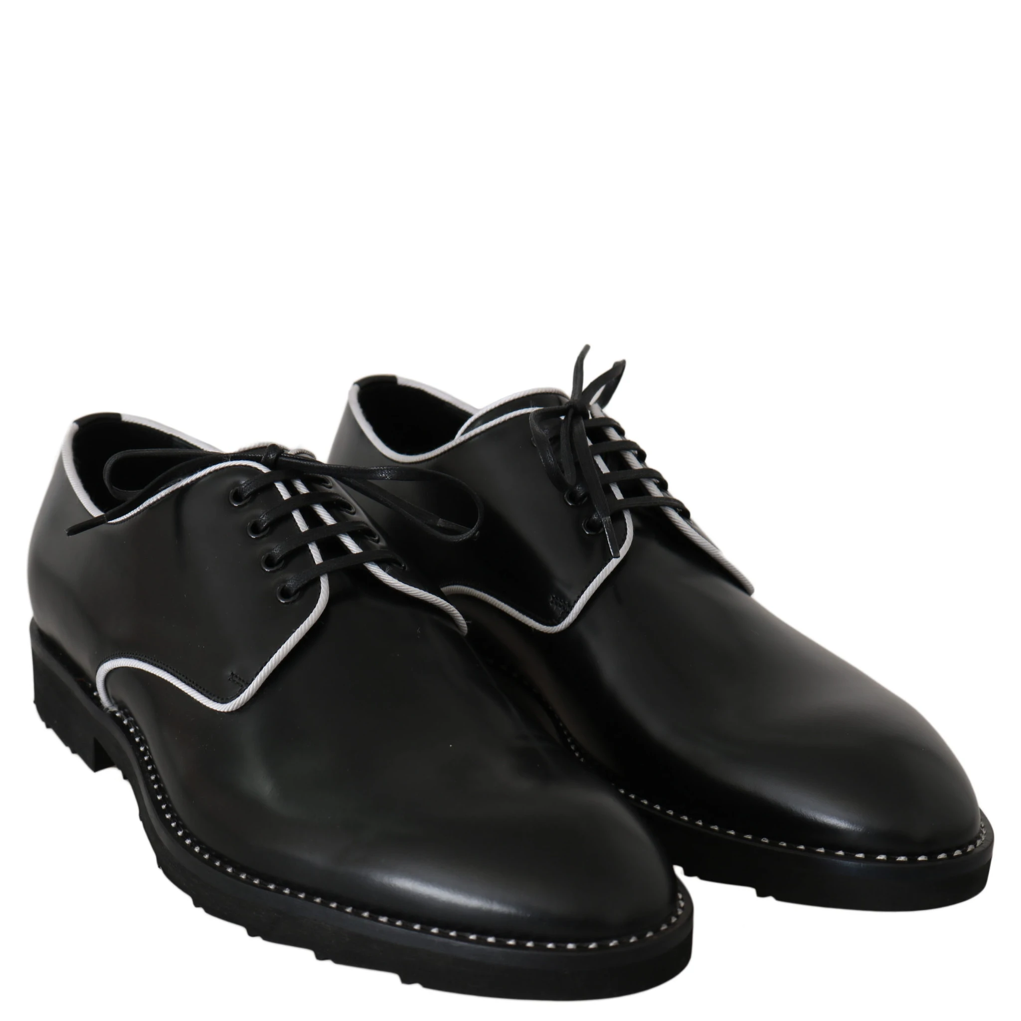 Black Leather White Line Dress Derby Shoes