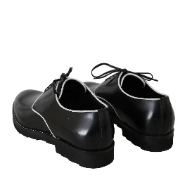 Black Leather White Line Dress Derby Shoes
