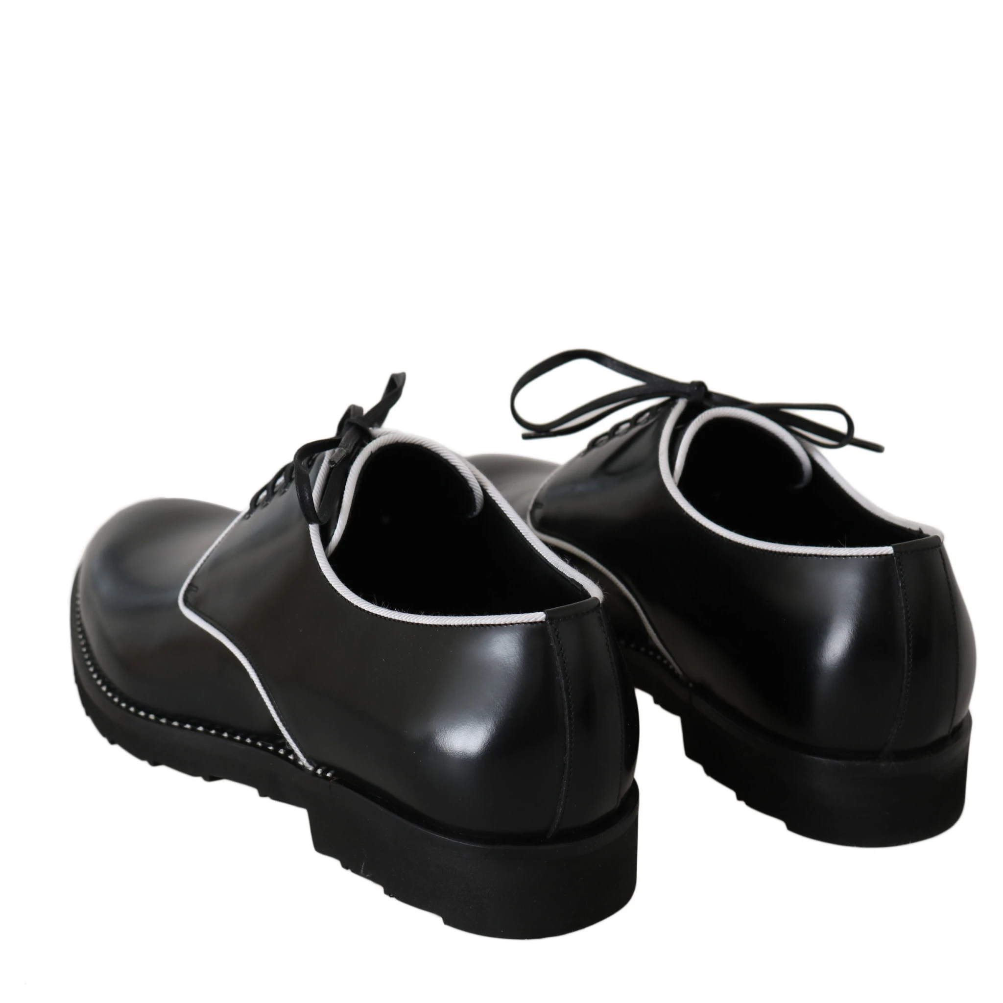 Black Leather White Line Dress Derby Shoes