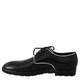 Black Leather White Line Dress Derby Shoes