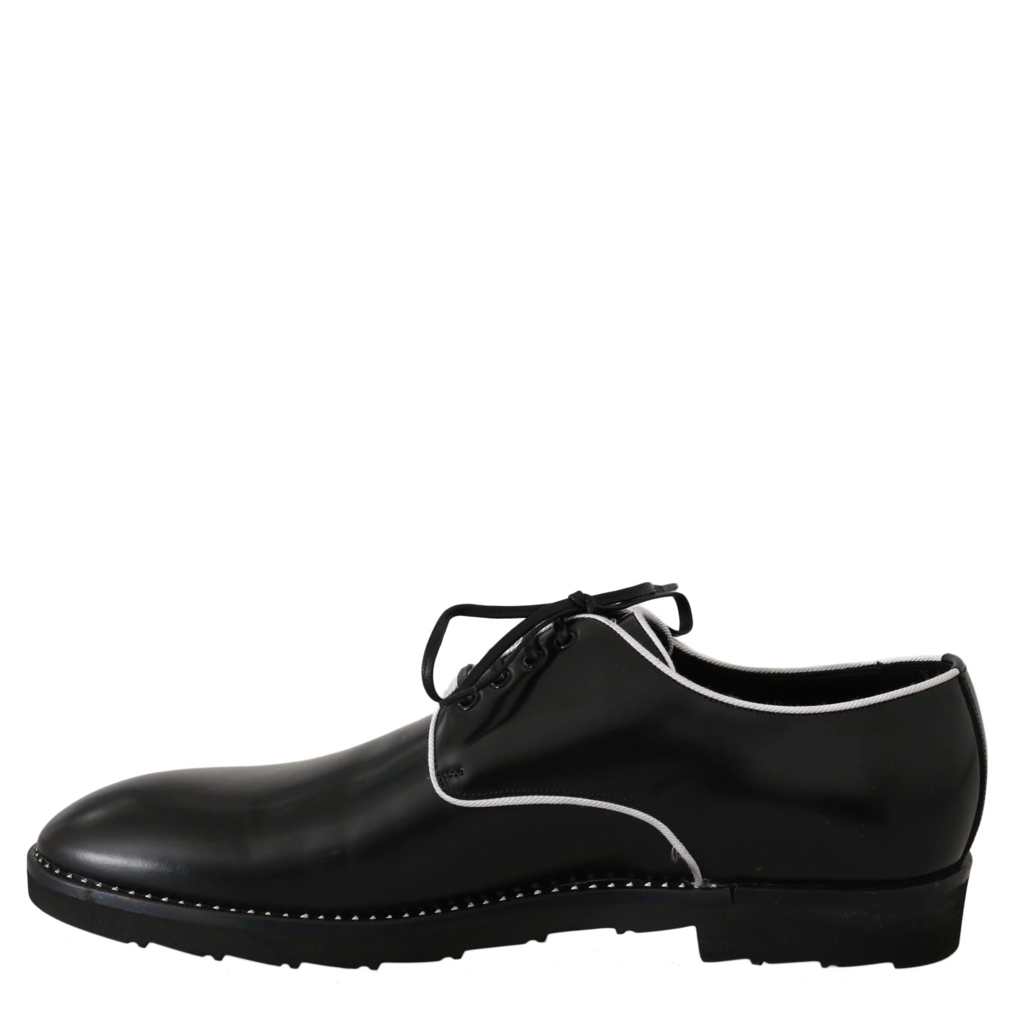 Black Leather White Line Dress Derby Shoes