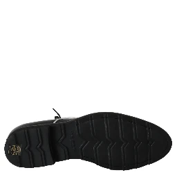 Black Leather White Line Dress Derby Shoes