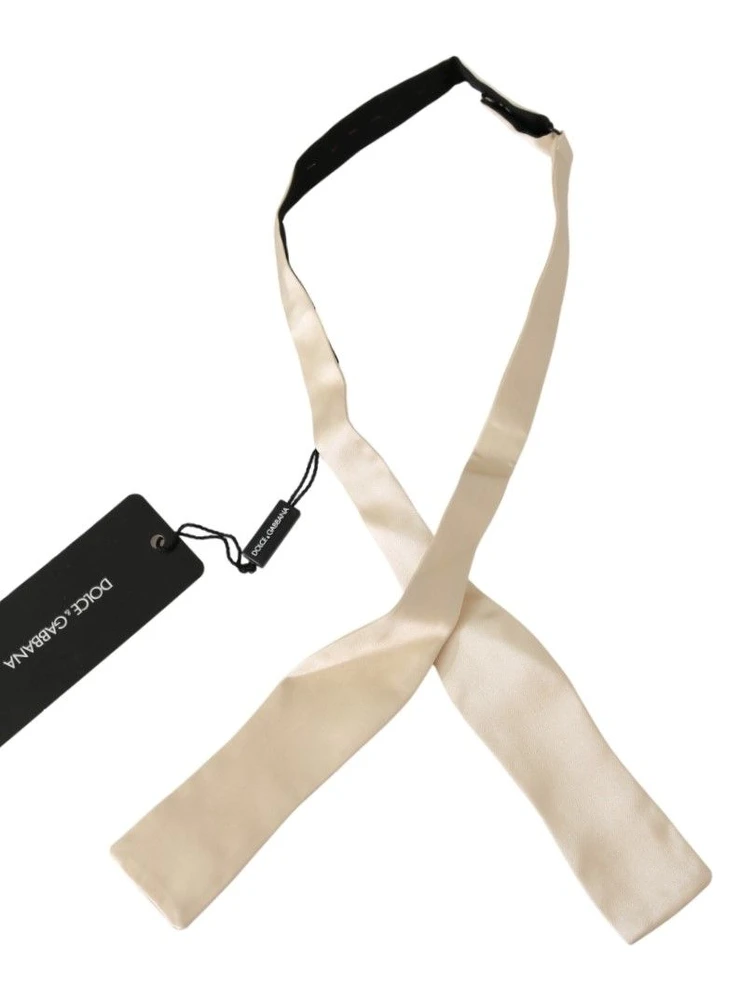 Beige Slim Skinny Men Necktie 100% Silk Bowtie