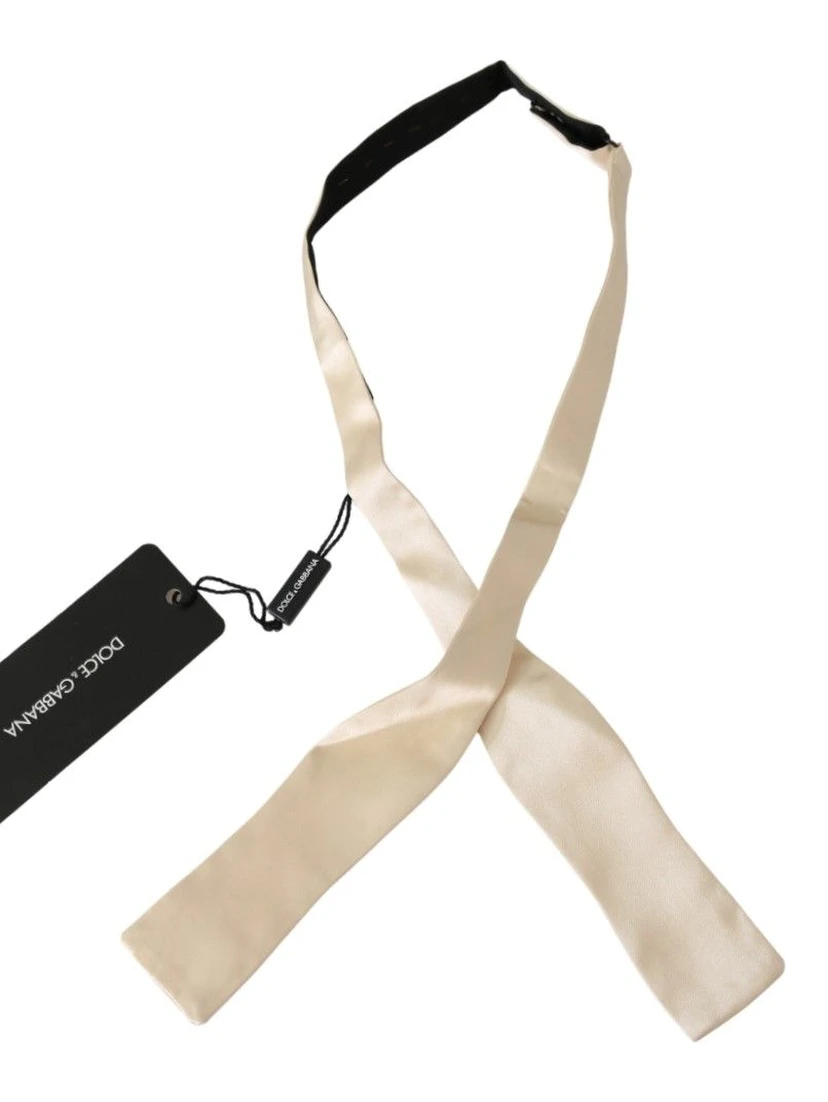 Beige Slim Skinny Men Necktie 100% Silk Bowtie