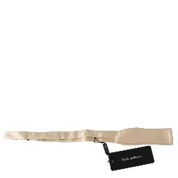 Beige Slim Skinny Men Necktie 100% Silk Bowtie