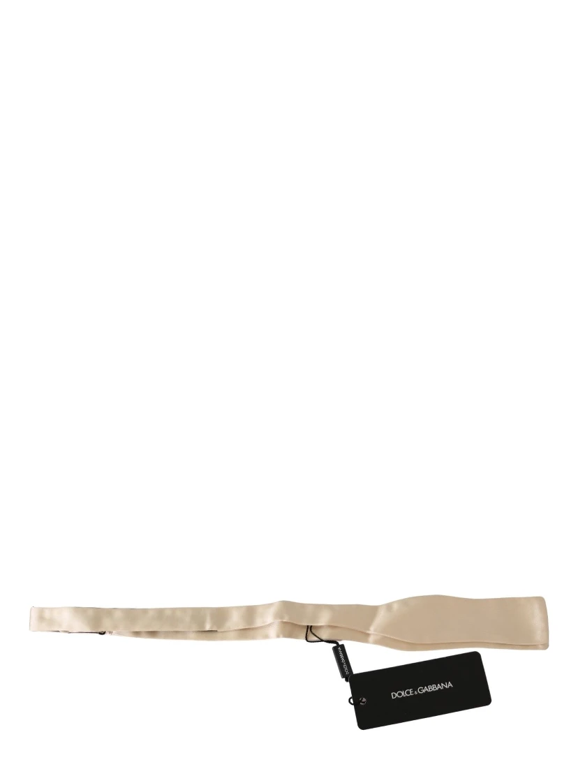 Beige Slim Skinny Men Necktie 100% Silk Bowtie