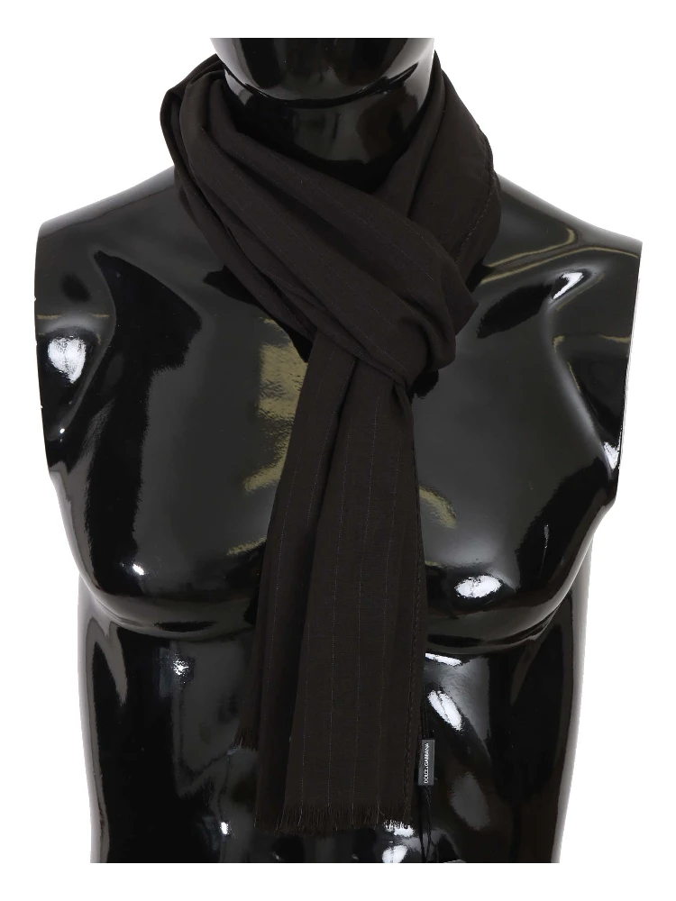 Dark Gray Virgin Wool Striped Pattern Wrap Scarf
