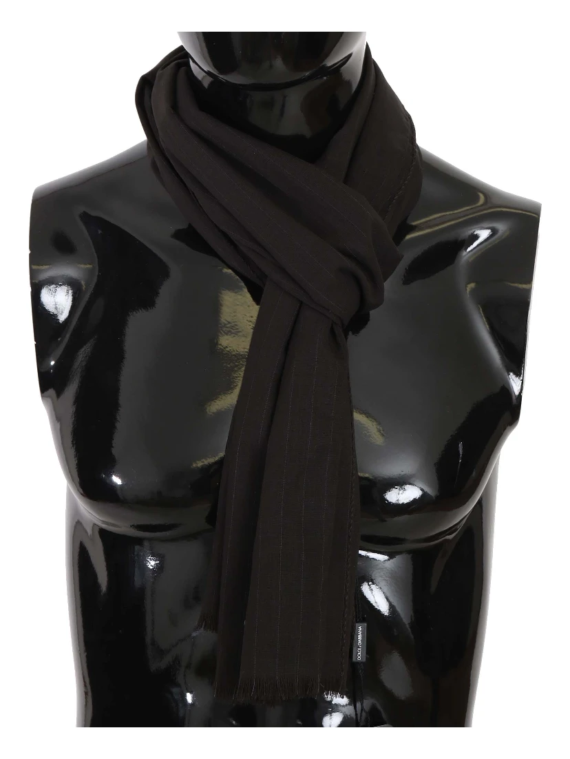 Dark Gray Virgin Wool Striped Pattern Wrap Scarf